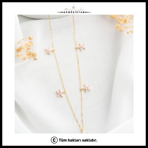 925 Ayar Gümüş Zirkon Taşlı Çiçek Kolye