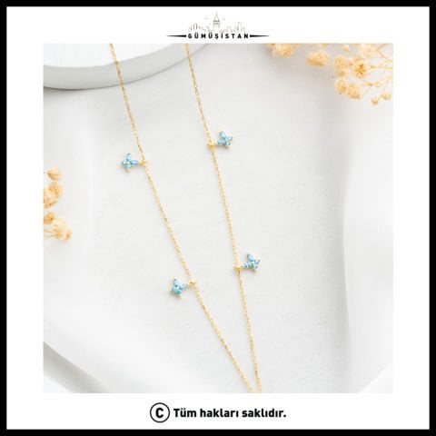 925 Ayar Gümüş Mavi Taş Yonca Kolye