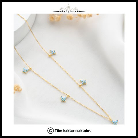 925 Ayar Gümüş Mavi Taş Yonca Kolye