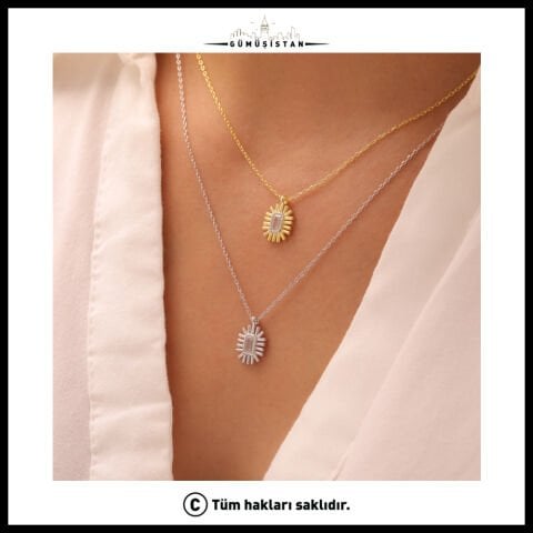 925 Ayar Baget Kare Taşlı Kolye