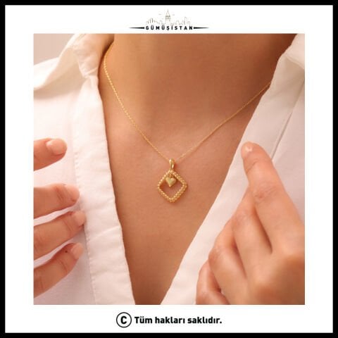 925 Ayar Çerçeveli Kalp Kolye