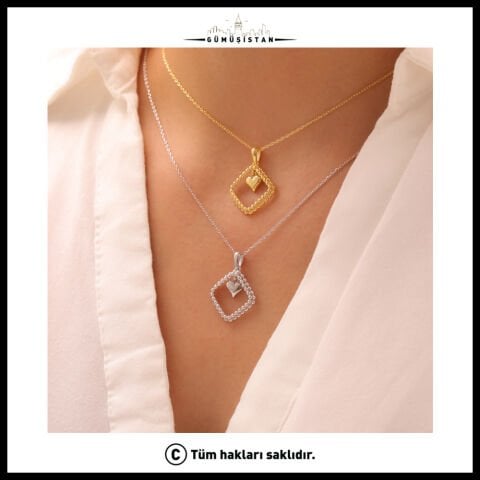925 Ayar Çerçeveli Kalp Kolye