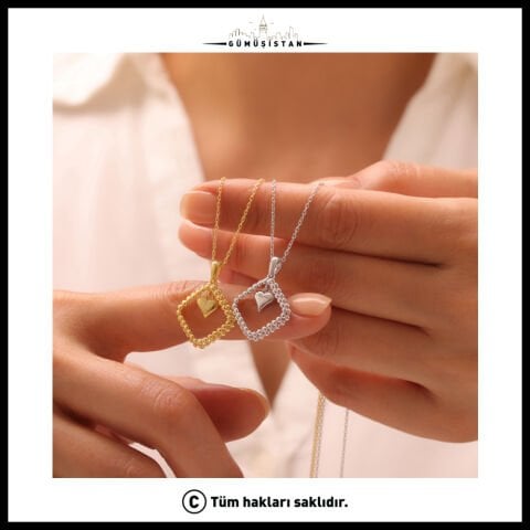 925 Ayar Çerçeveli Kalp Kolye