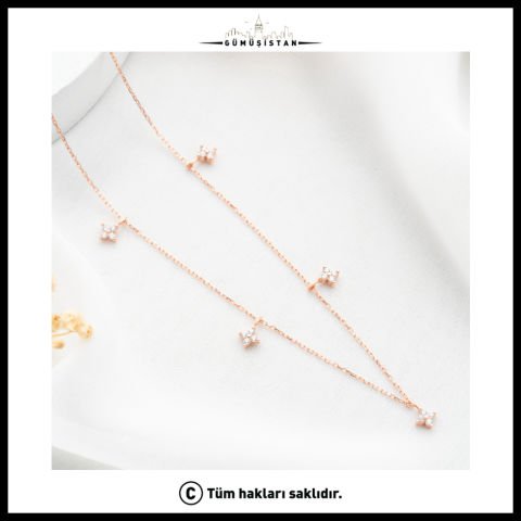 925 Ayar Gümüş Beyaz Taş Detaylı Dört Yaprak Kolye