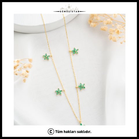 925 Ayar Gümüş Zirkon Taşlı Çiçek Kolye