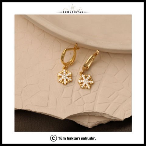 925 Ayar Gümüş Kar Tanesi Detaylı Küpe