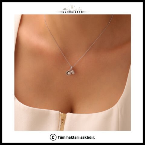 925 Ayar Gümüş İncili Deniz Kabuğu Kolye