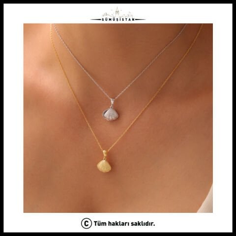 925 Ayar Gümüş İncili Deniz Kabuğu Kolye