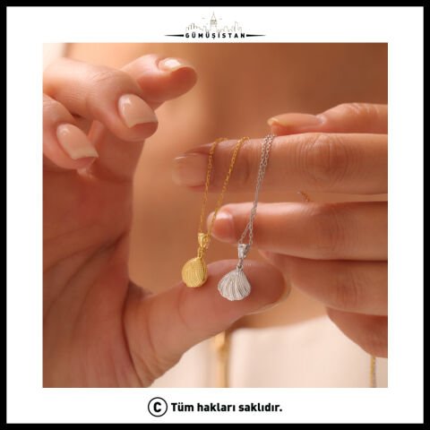 925 Ayar Gümüş İncili Deniz Kabuğu Kolye