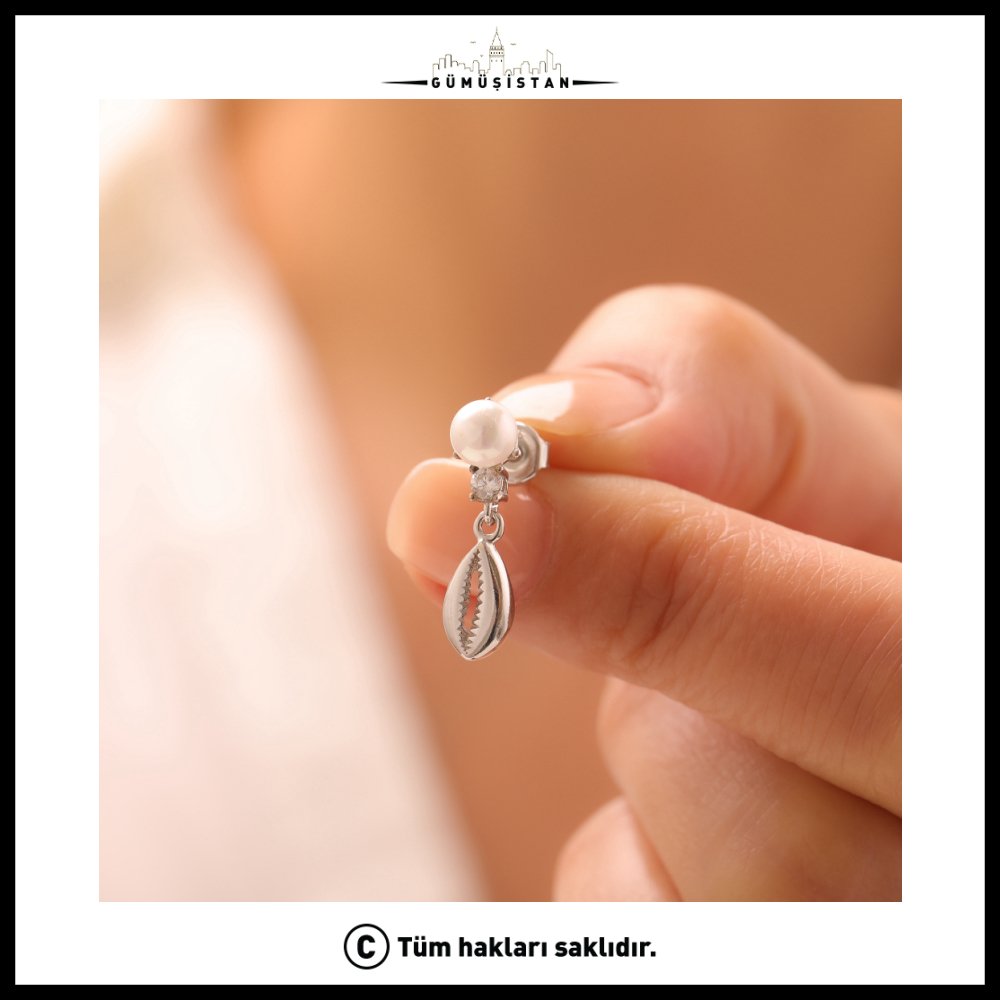 925 Gümüş Ayar İncili Deniz Kabuğu Küpe
