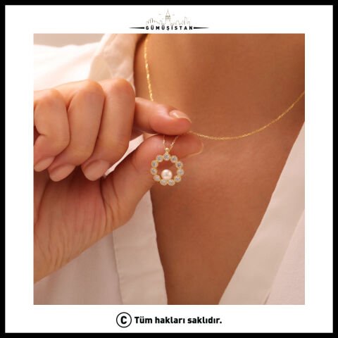 925 Ayar Gümüş İncili Halka Kolye