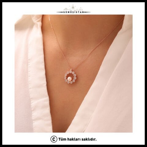 925 Ayar Gümüş İncili Halka Kolye