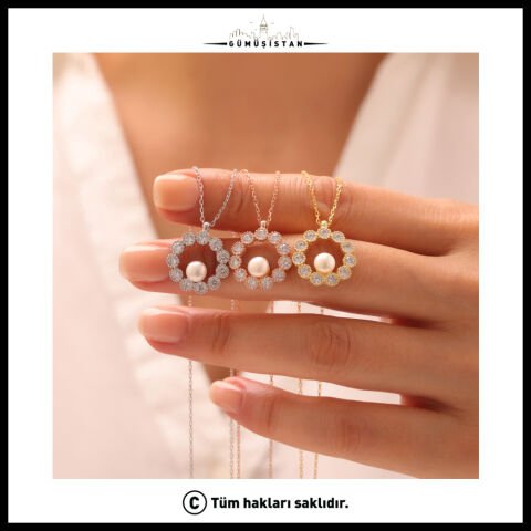 925 Ayar Gümüş İncili Halka Kolye