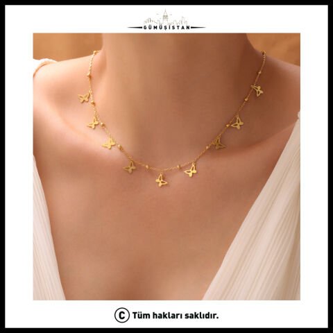 925 Ayar Gümüş Kelebekli Top Zincir Salaş Kolye