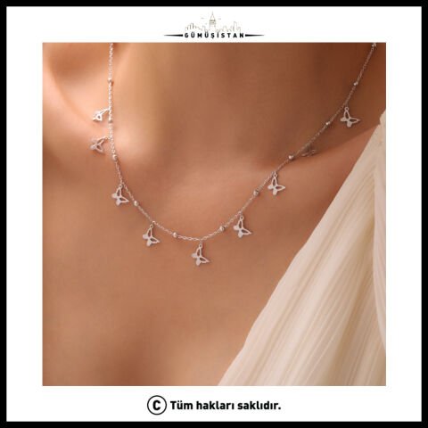 925 Ayar Gümüş Kelebekli Top Zincir Salaş Kolye