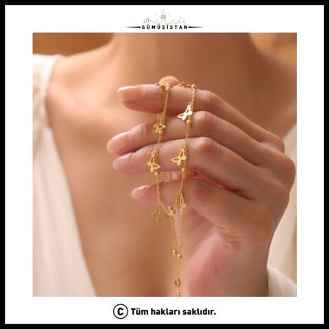 925 Ayar Gümüş Kelebekli Top Zincir Salaş Kolye