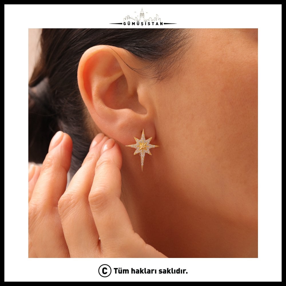 925 Ayar Gümüş Kutup Yıldızı Küpe