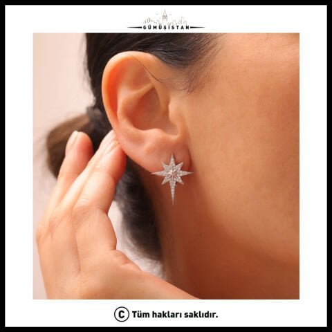 925 Ayar Gümüş Kutup Yıldızı Küpe