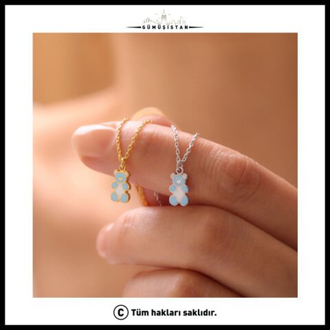 925 Ayar Gümüş Mavi Ayıcık Kolye