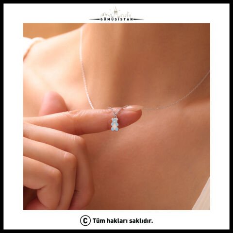 925 Ayar Gümüş Mavi Ayıcık Kolye