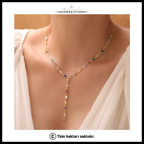 925 Ayar Gümüş Mix Taşlı Y Kolye