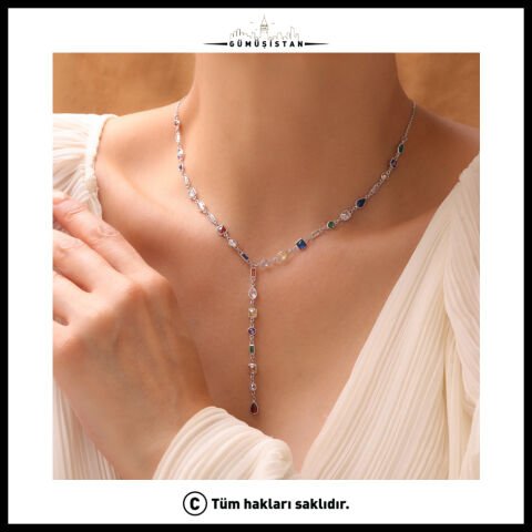 925 Ayar Gümüş Mix Taşlı Y Kolye