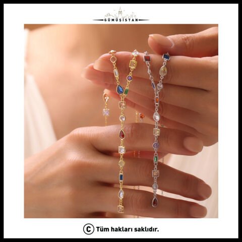 925 Ayar Gümüş Mix Taşlı Y Kolye