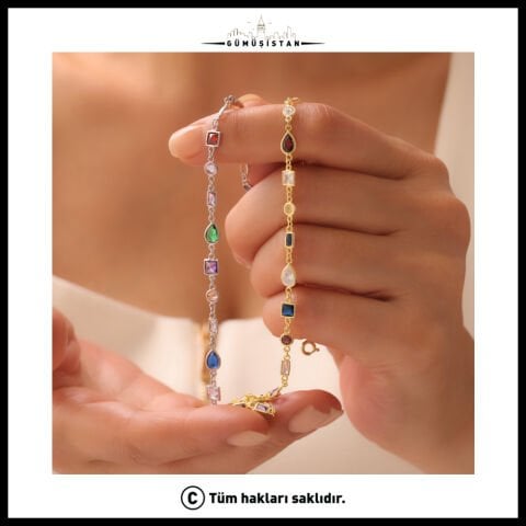 925 Ayar Gümüş Mix Taşlı Zircon Salaş Kolye