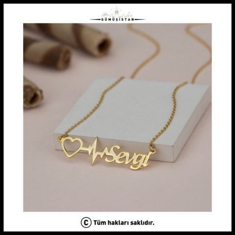 Kişiye Özel İsimli Kalp Ritmi Kolye - İsimli Kalpli Kolye