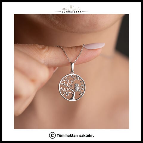 925 Ayar Gümüş Hayat Ağacı Baykuş Kolye – Bilgelik ve Yaşam Temalı Kadın Kolyesi