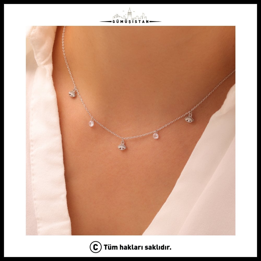 925 Ayar Gümüş  Nazarlı Zircon Şans Kolye