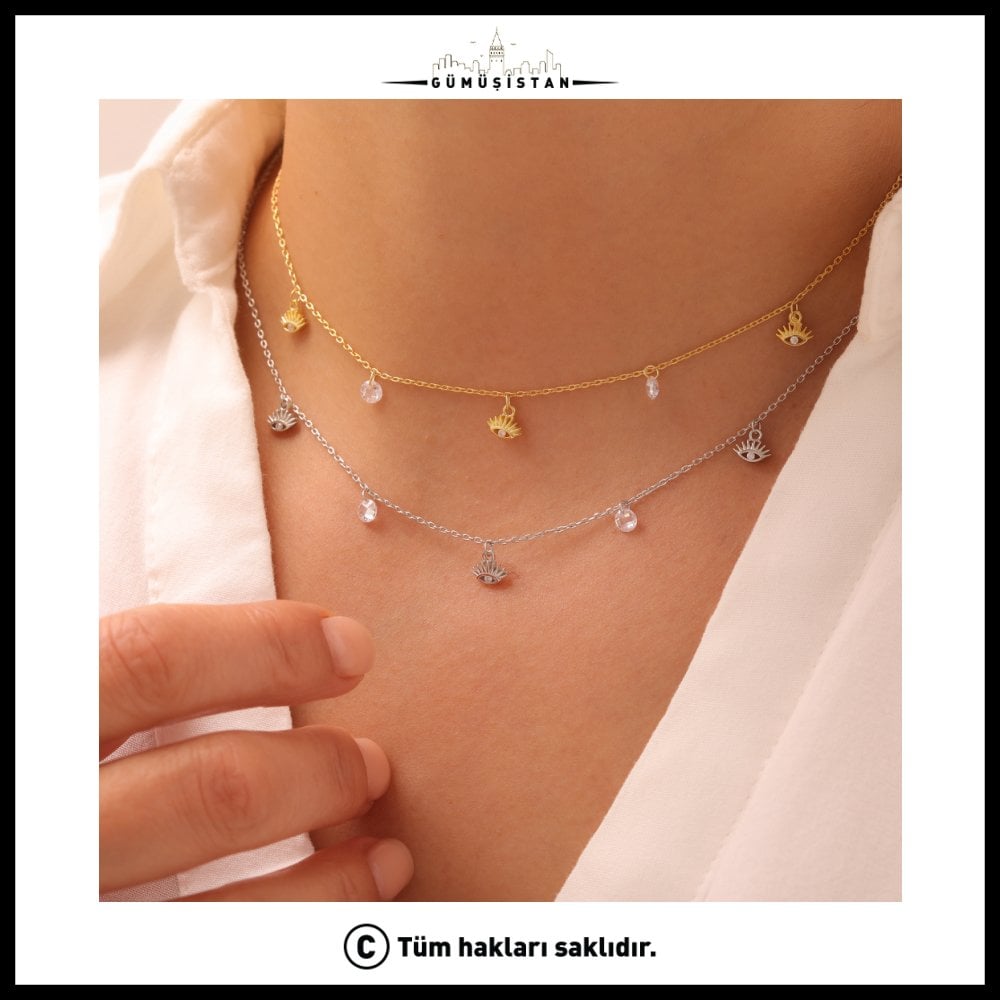 925 Ayar Gümüş  Nazarlı Zircon Şans Kolye