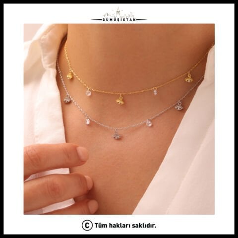 925 Ayar Gümüş  Nazarlı Zircon Şans Kolye