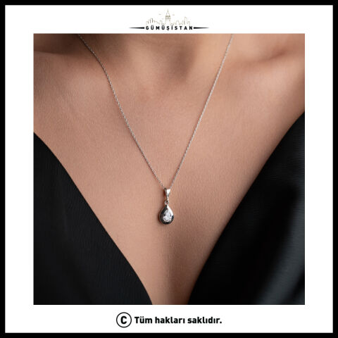 925 Ayar Gümüş Damla Zirkon Taşlı Kolye – Minimal Tektaş Zarif Kadın Kolyesi