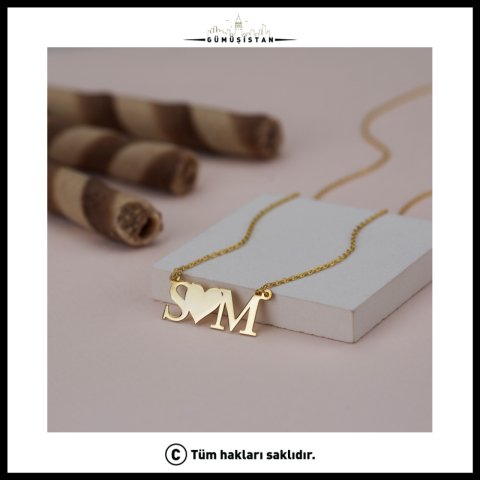 Kişiye Özel İki Harfli Kalp Detaylı Baş Harf Kolyesi – Sevgili Çift Kolyesi