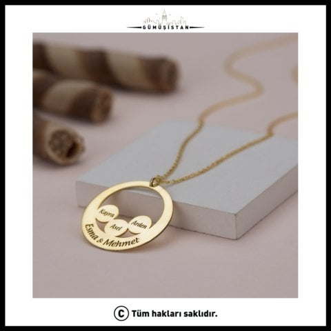 Kişiye Özel Aile İsim Kolyesi – Çocuk ve Ebeveyn İsimli Kalpli Aile Kolyesi