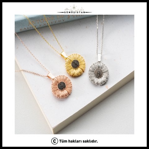 Ayçiçeği Açılır Kapaklı Mesaj Kolyesi – You Are My Sunshine Özel Tasarım 925 Ayar Gümüş Kolye