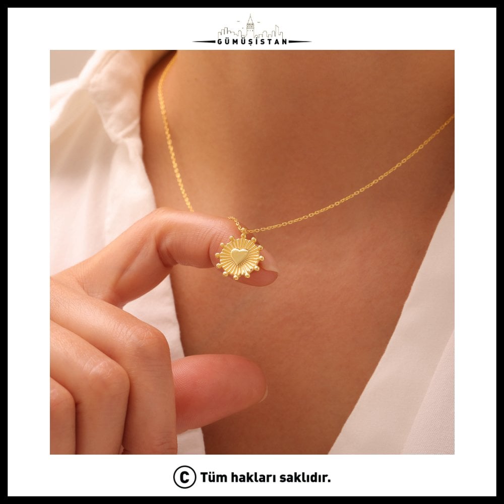 925 Ayar Gümüş Sembol Kalp Nazar Güneş Kolye