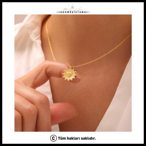 925 Ayar Gümüş Sembol Kalp Nazar Güneş Kolye