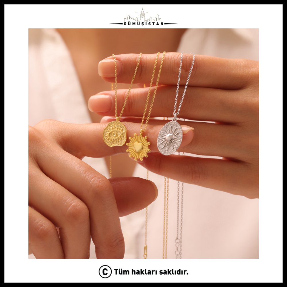 925 Ayar Gümüş Sembol Kalp Nazar Güneş Kolye