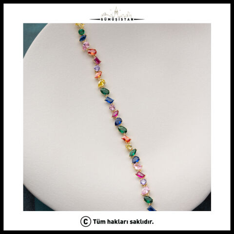 925 Ayar Gümüş Renkli Taşlı Su Yolu Bileklik – Multicolor Zirkon Kadın Bilekliği