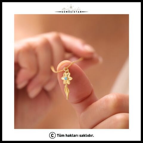 925 Ayar Gümüş Nergis & Mart Doğum Taşı Kolyesi