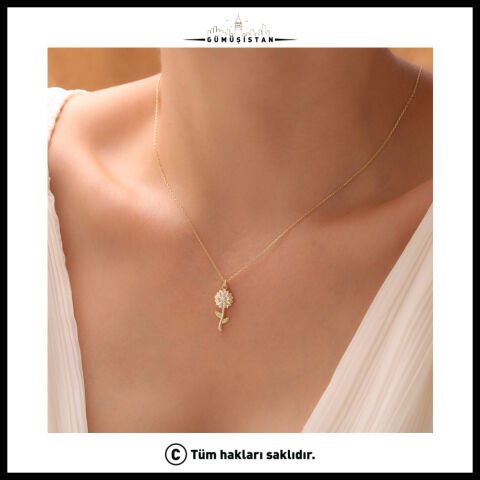 925 Ayar Gümüş Papatya & Nisan Ayı Doğum Taşı Kolyesi