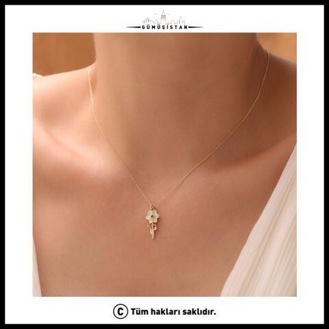 925 Ayar Gümüş Müge & Mayıs Ayı Doğum Taşı Kolyesi