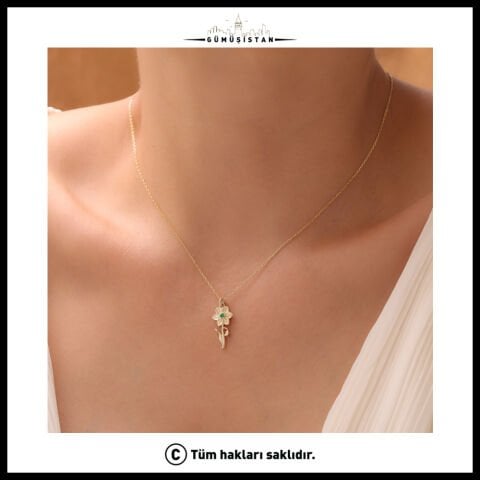 925 Ayar Gümüş Müge & Mayıs Ayı Doğum Taşı Kolyesi