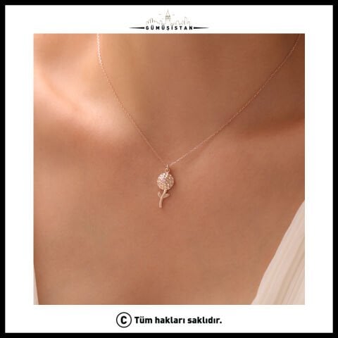 925 Ayar Gümüş Kadife Çiçeği & Ekim Ayı Doğum Taşı Kolyesi