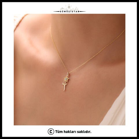 925 Ayar Gümüş Nergis & Aralık Ayı Doğum Taşı Kolyesi