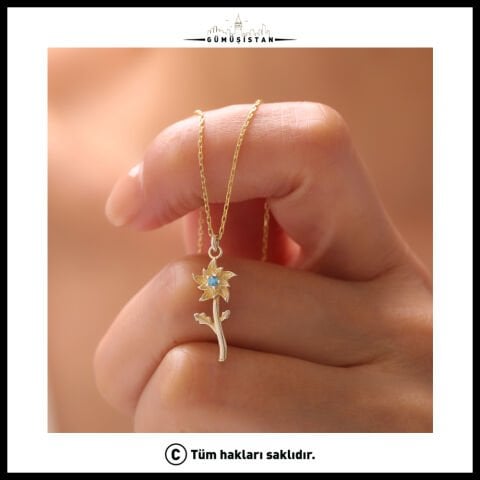 925 Ayar Gümüş Nergis & Aralık Ayı Doğum Taşı Kolyesi