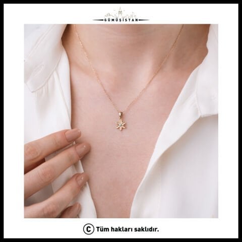 925 Ayar Gümüş Nergis Çiçeği Mart Ayı Minimal Doğum Taşı Kolyesi