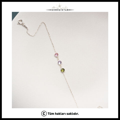 925 Ayar Gümüş Üç Renk Taşlı Minimal Kadın Bileklik
